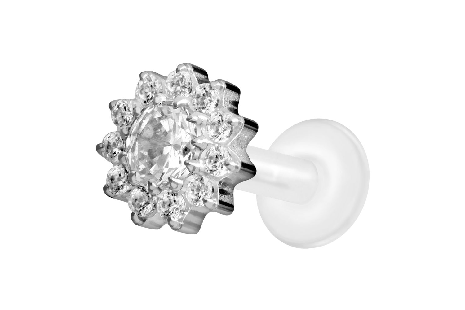 PTFE Labret Piercing mit Innengewinde + Titan-Aufsatz KRISTALLBLUME
